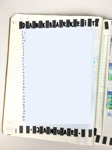 Eine einfache Liste auf einem extra Blatt Papier mit Washitape in Journal hineingeklebt, da von der anderen Seite die Stifte durchbluten